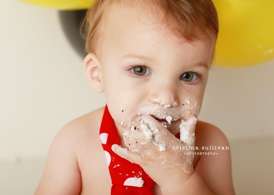 baby "b" smashes his birthday cake!